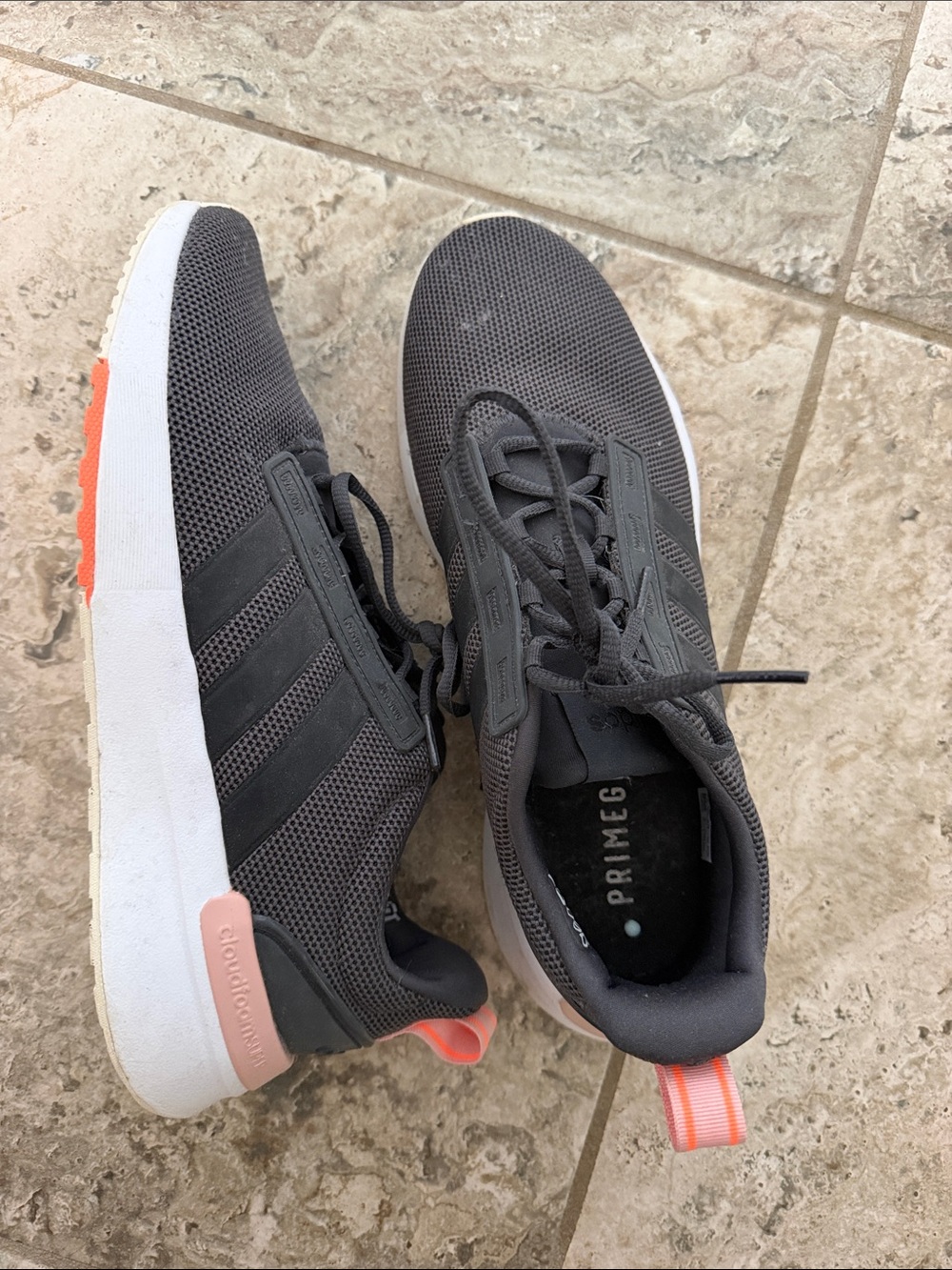 adidas Women’s Gray Primeknit Sneakers with Coral Accents